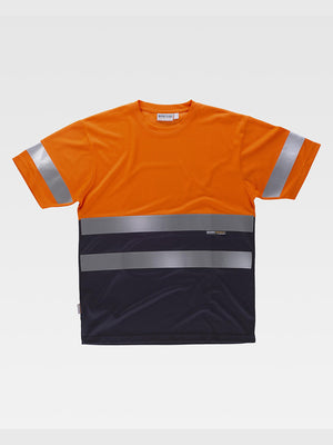 Certified high-visibility T-shirt with short sleeve crew neck. Reflective stripes on chest, shoulder and sleeves.