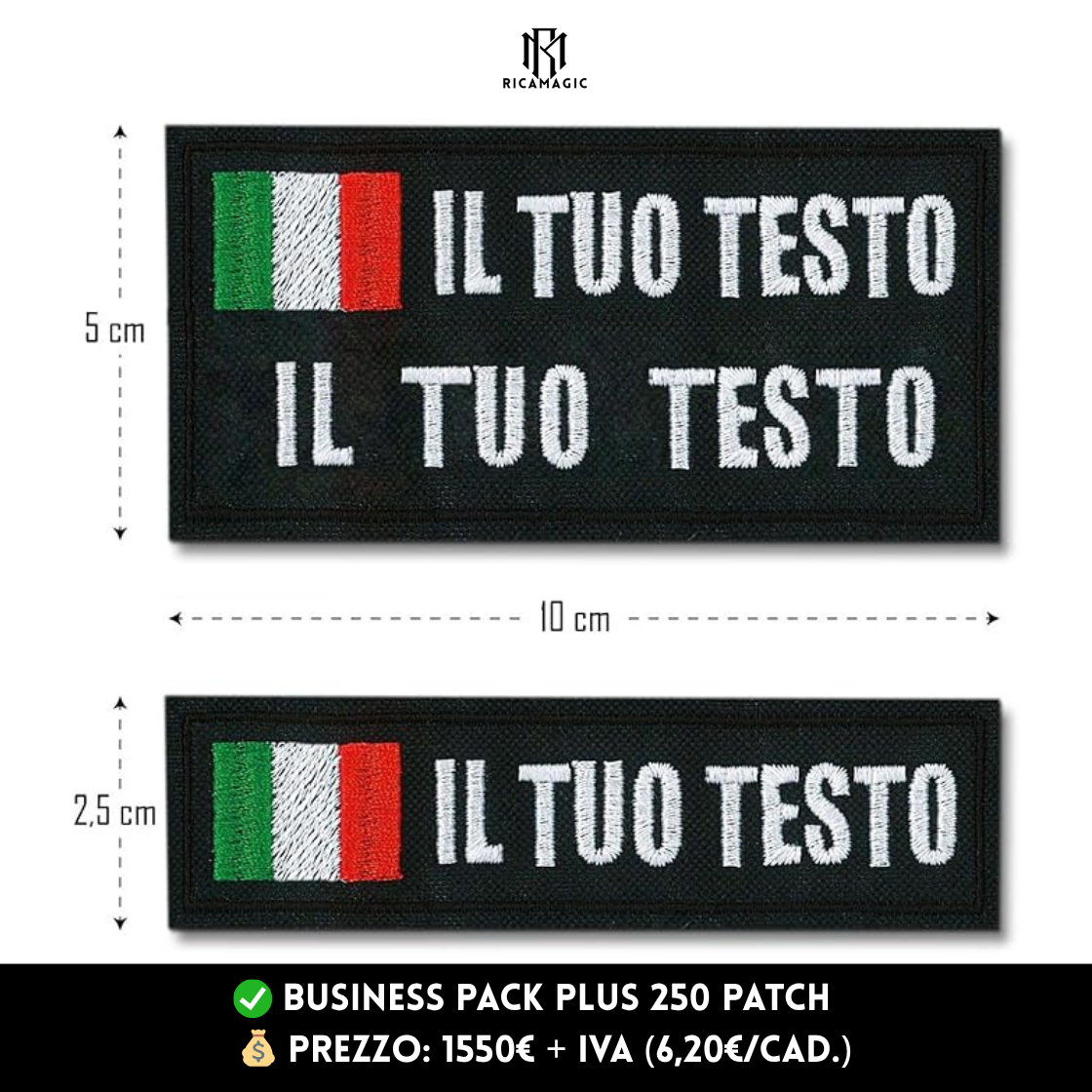 🚀 Business Pack Plus – 250 Patch Ricamate Personalizzate