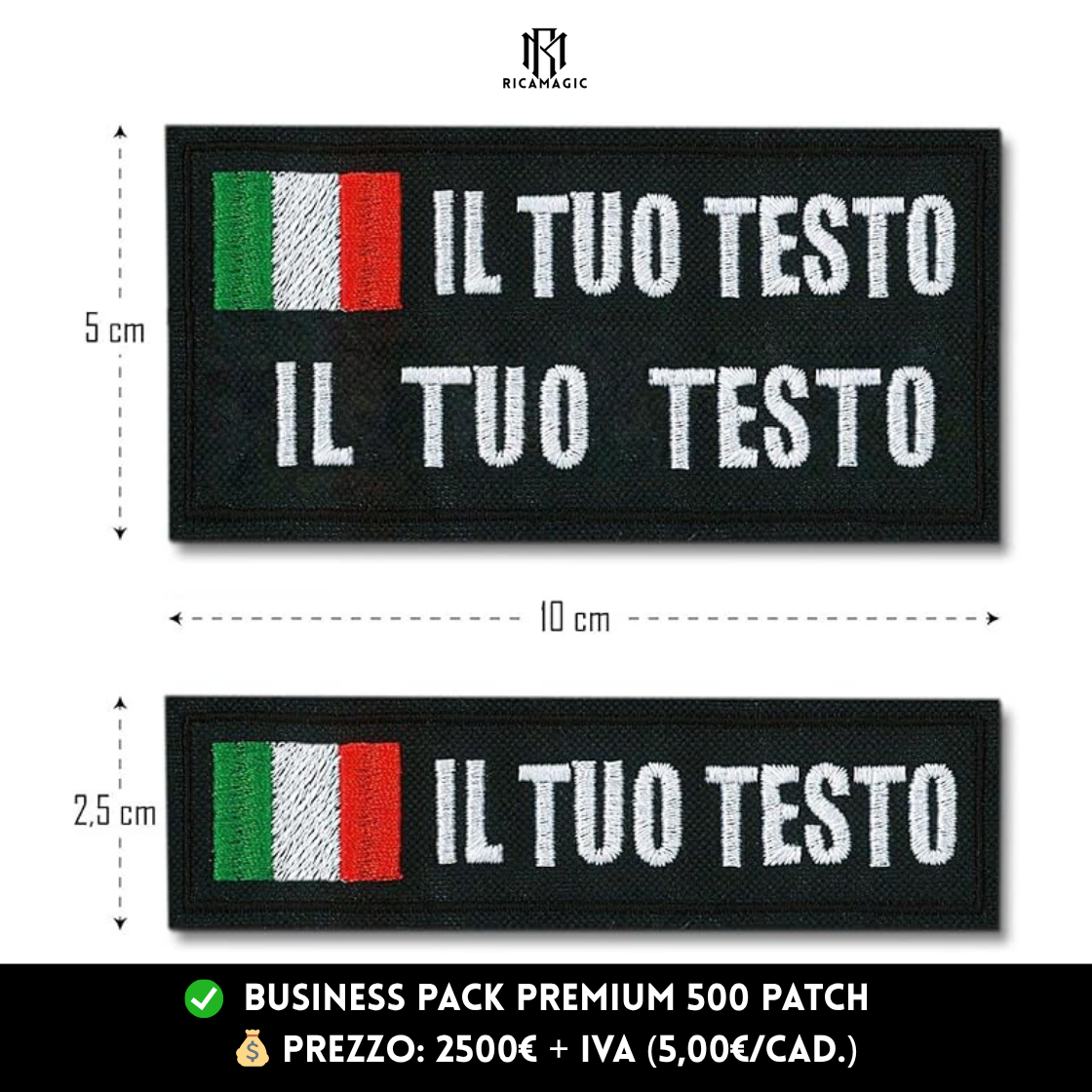 👑 Business Premium – 500 Patch Ricamate Personalizzate