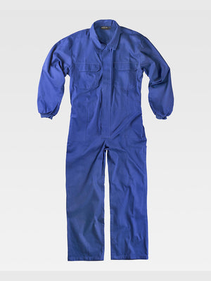 One-piece jumpsuit with concealed zipper with Velcro flap. Shirt collar, elastic cuffs Two chest pockets with flap and Velcro closure Two side pockets, one back pocket, one tool pocket Elastic on the back waistband.
