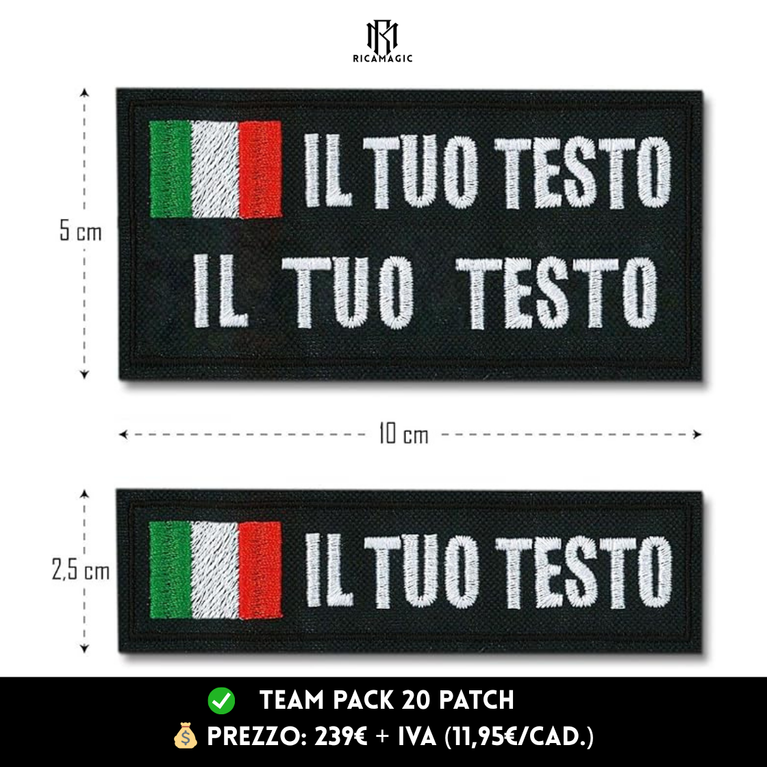 👥 Team Pack – 20 Patch Ricamate Personalizzate