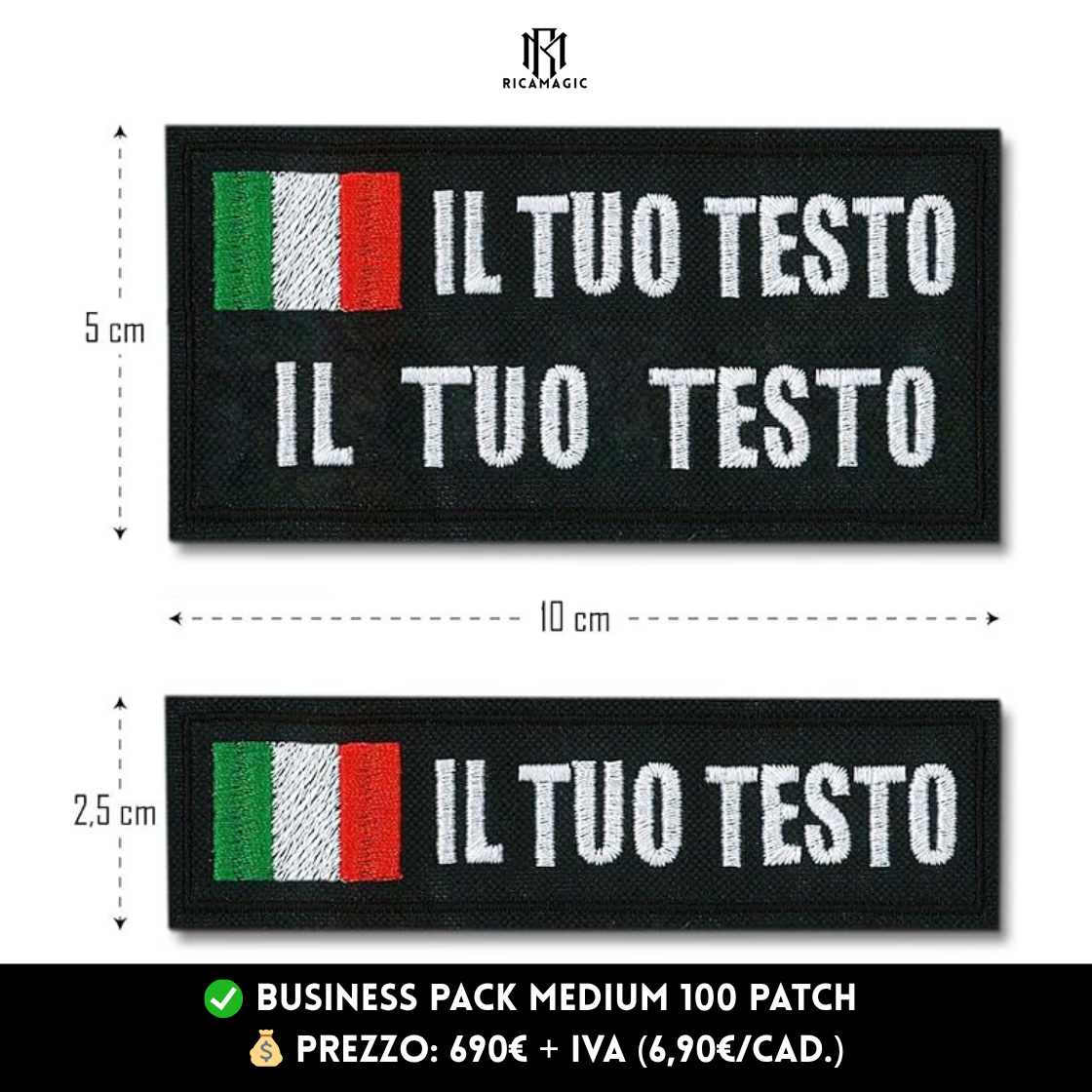 💼 Business Pack Medium – 100 Patch Ricamate Personalizzate