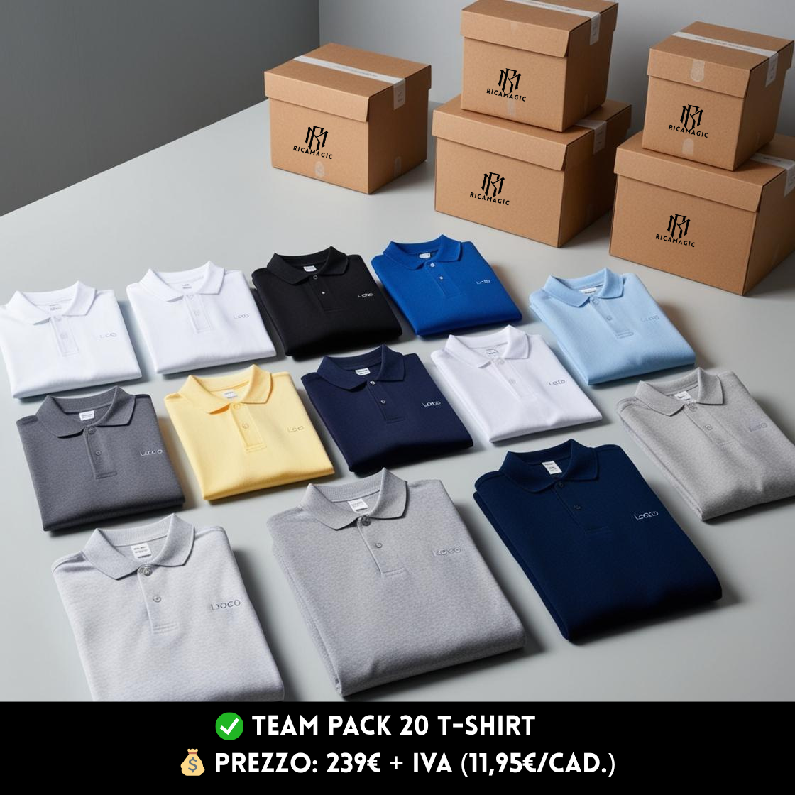 TEAM PACK 20 T-Shirt da lavoro personalizzate con logo ricamato