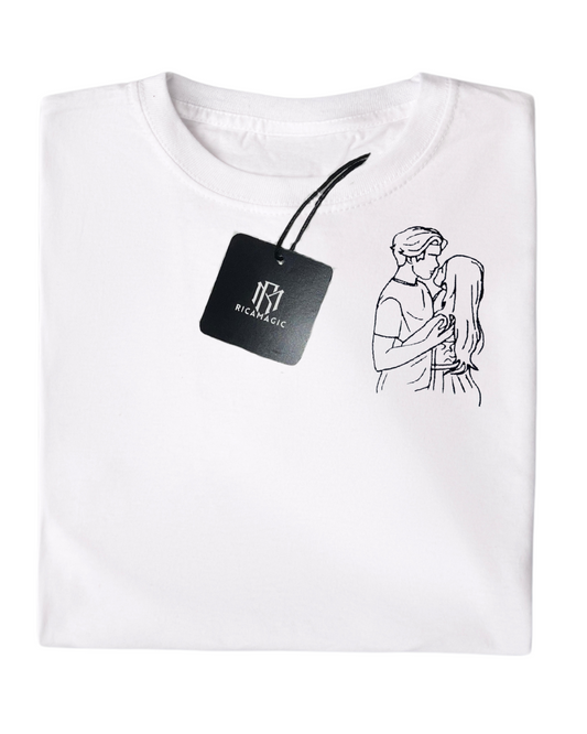 T shirt short sleeves lap neck stylized embroidery